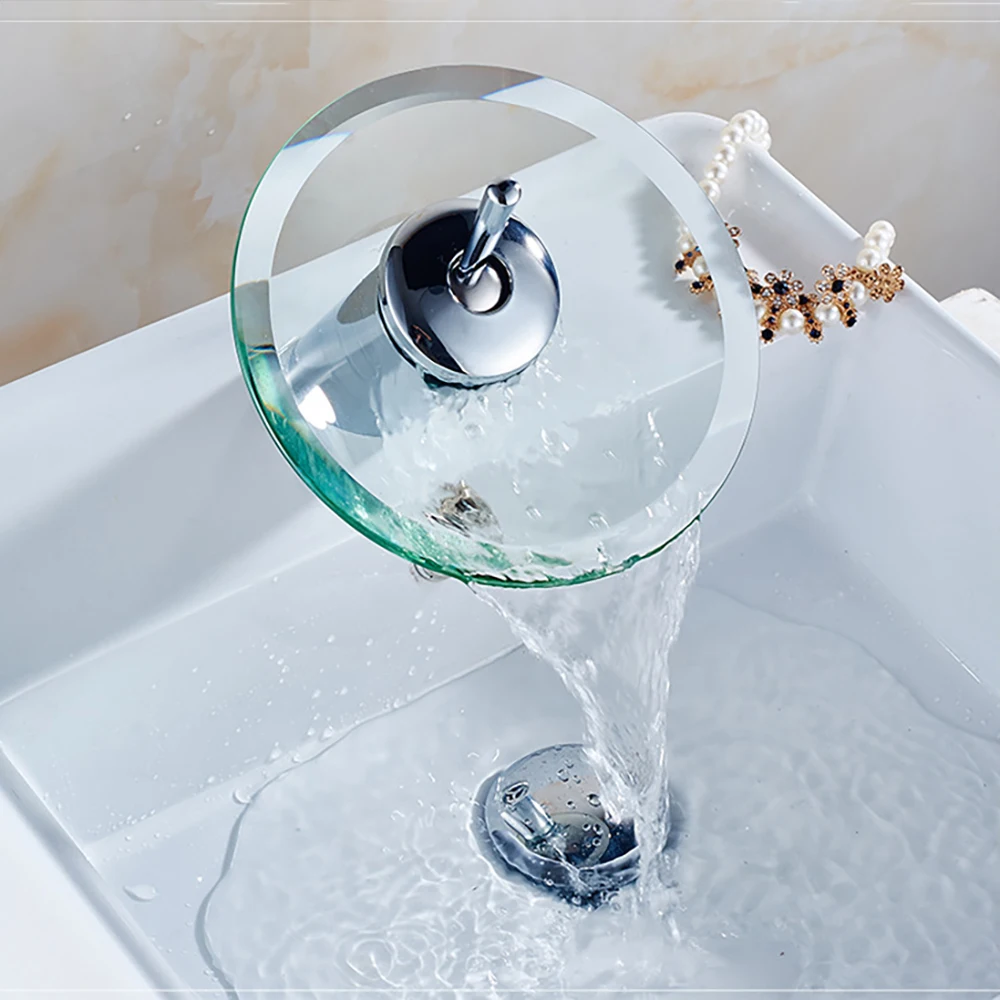 

Waterfall Faucet Mixer Tap Chrome Polished Glass Edge Faucet Water Inlet Pipe Faucet For Sink Bathroom
