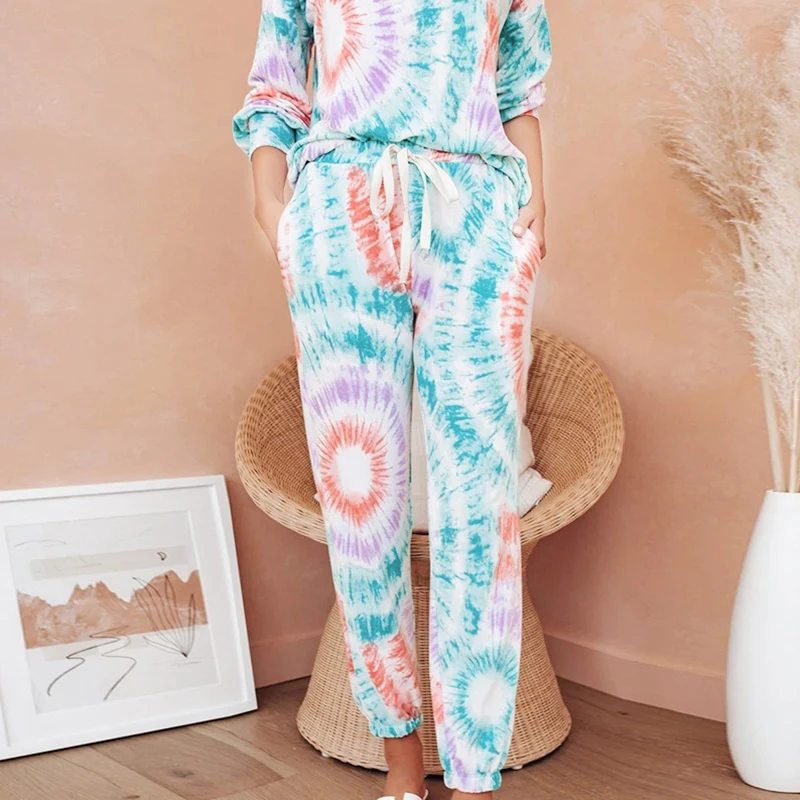 Женский топ с принтом Tie-Dye и повседневные штаны комплект из 2 предметов для женщин