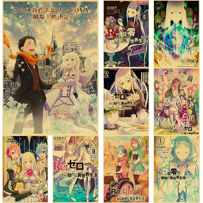 

Re:Life In A Different World From Zero Vintage Kraft Paper Poster Classic Japanese Fantasy Anime Wall Sticker for Home Bar Decor