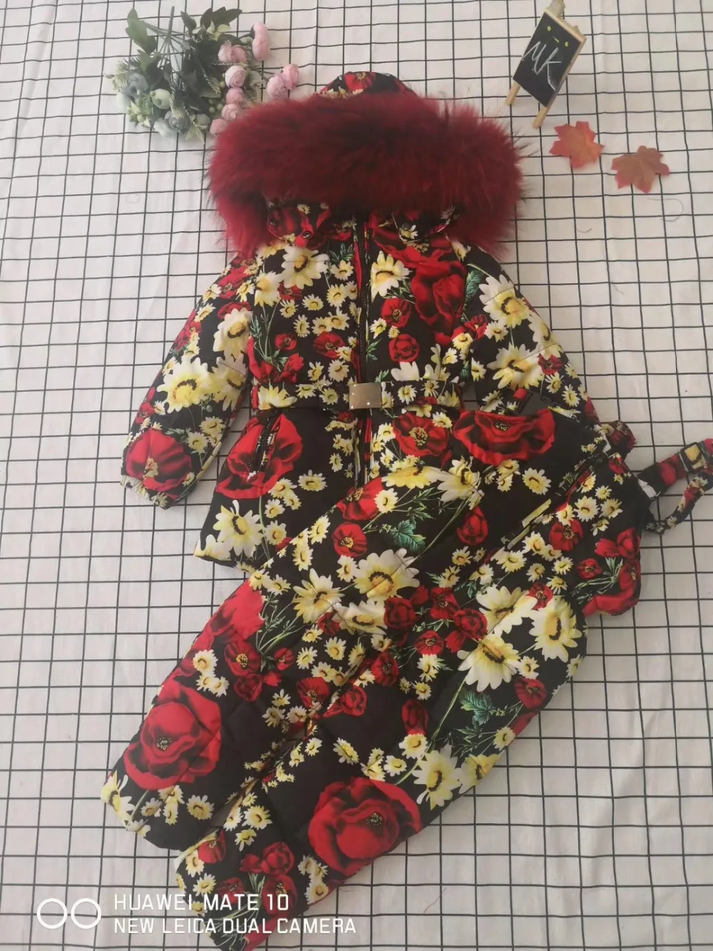 Real raccoon fur winter jacket child suit jacket+pant twinset boy& girl ski suits children down jacket outerwear parka