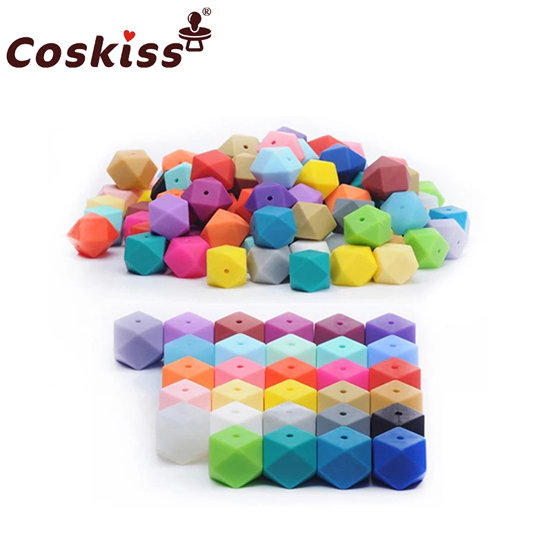 Cuentas de silicona para mordedores, 14mm, 14mm, geom&eacute;tricas/hexagonales, joyer&iacute;a para masticar, collar/pulsera, mordedor para beb&eacute;, 10 piezas-0