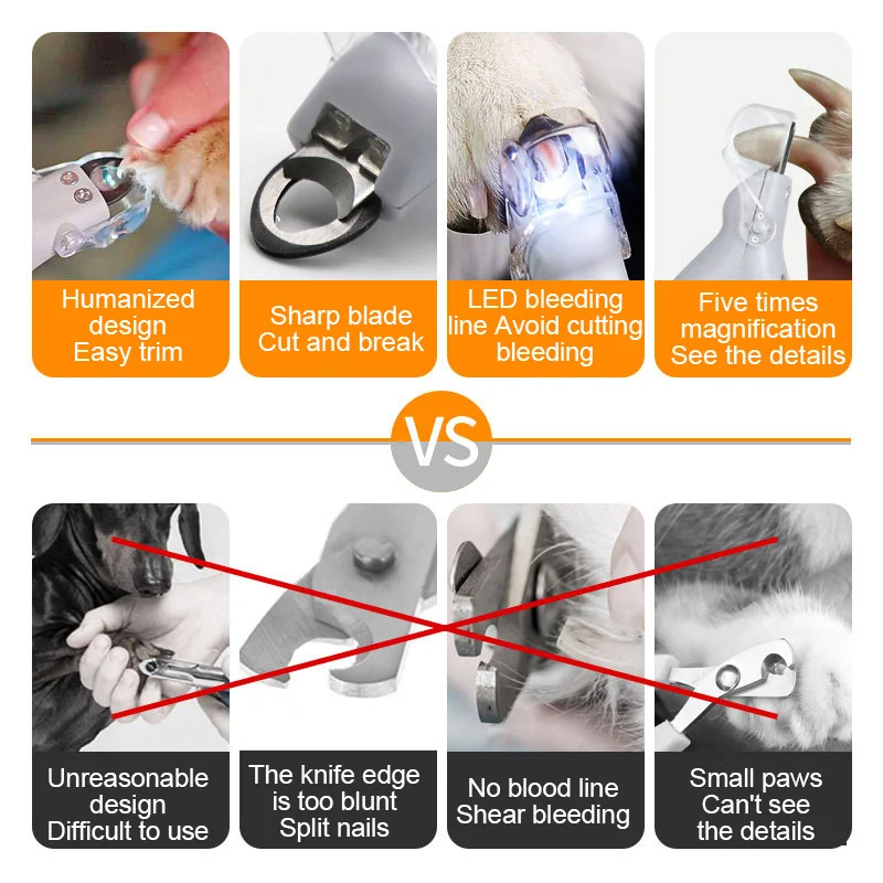 

Professional Pet Nail Clippers Dog Cat Stainless Steel Labor-Saving Nail Clippers with LED Light Portable Beauty Cleaning Supply