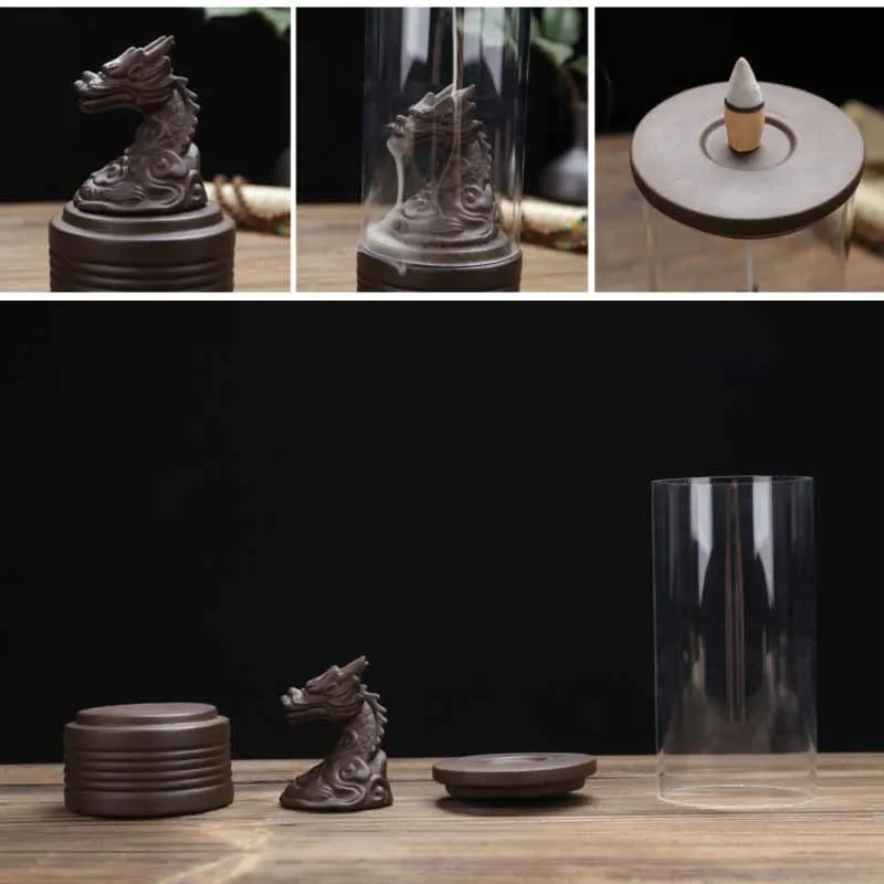 

Chinese dragon windproof acrylic incense cover incense burner, ceramic waterfall incense burner, incense cone holder, 20 cones