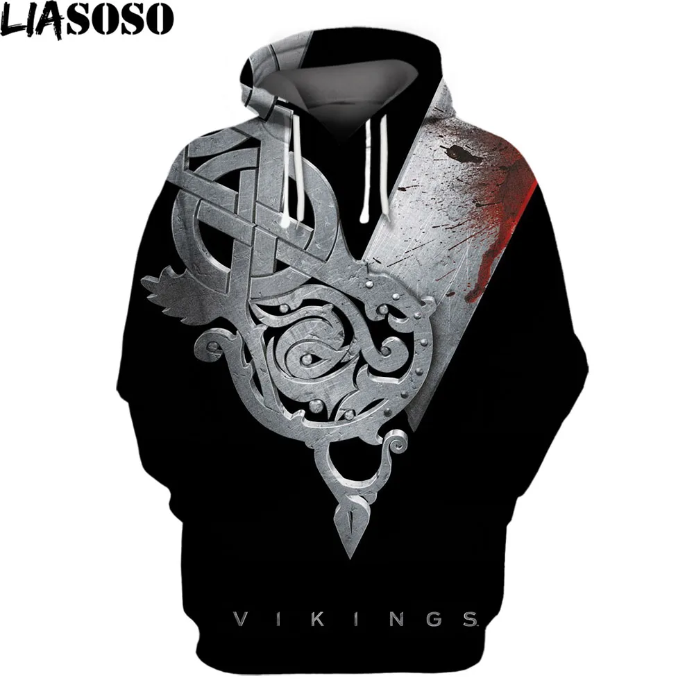 

LIASOSO New Tv Series Odin Vikings Hooded Hoodies Homme 3D Print Autumn Fashion Streetswear Long Sleeve Funny Game Sweatshirts