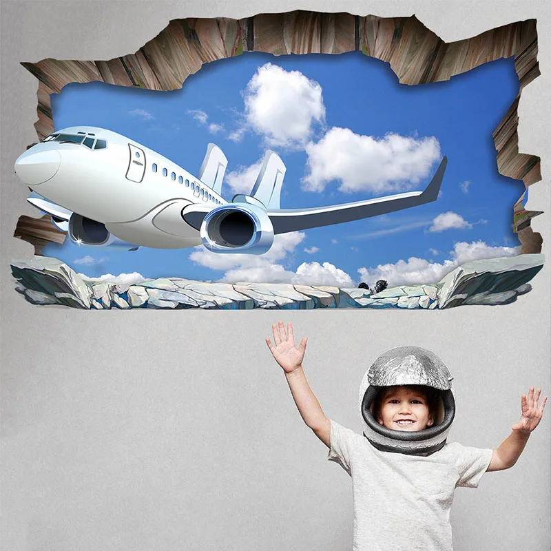 

Большие самолеты, сломанные стены, полое небо, настенные наклейки для гостиной, детской комнаты, украшение для дома, настенные наклейки, дом...