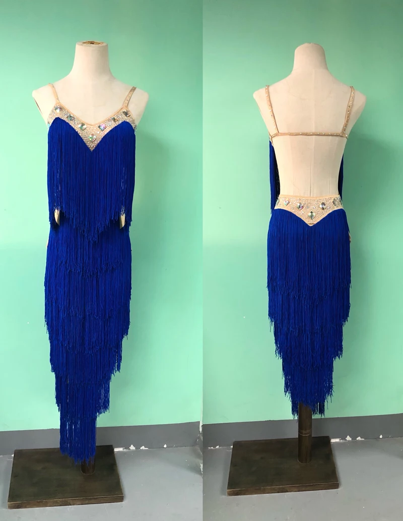 Женское платье для латиноамериканских танцев женское юбка с голубой кисточкой