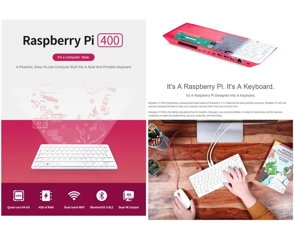 Raspberry Pi 400 мощный простой в использовании компьютер встроенная клавиатура 4 Гб