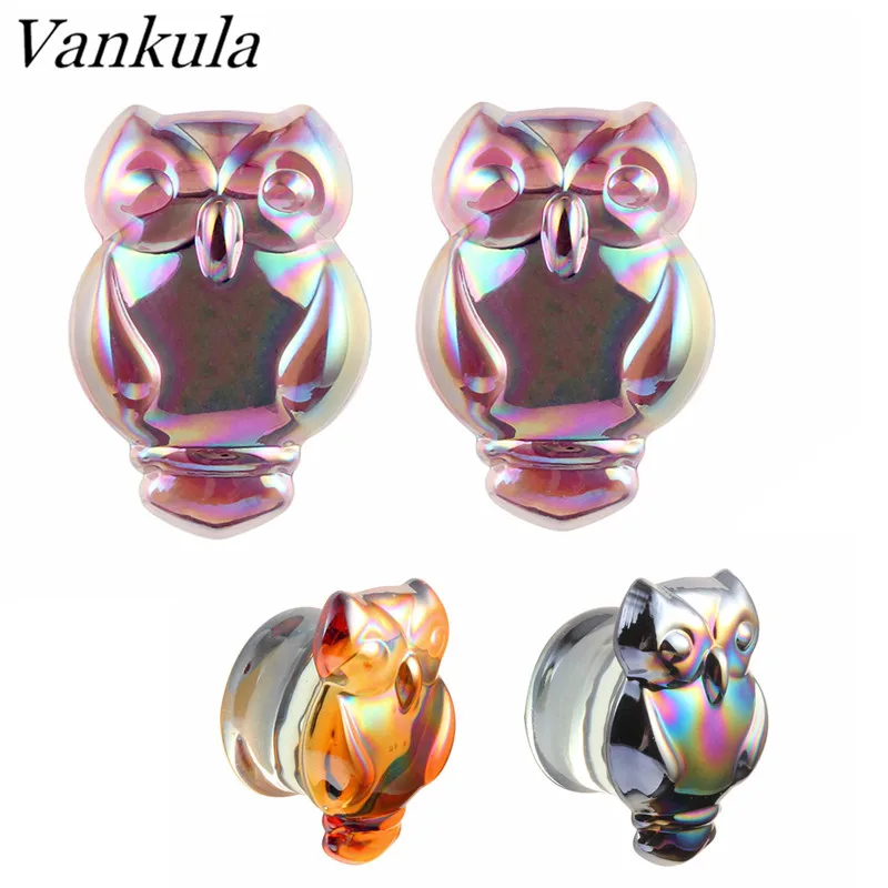 Vankula 2 шт. стеклянные Заглушки для ушей Ночная Сова ушные Приборы пирсинг тела