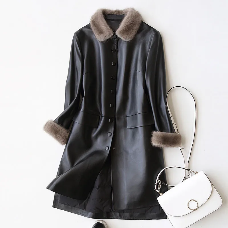 

Genuine Leather Jacket Winter Jacket Women Mink Fur Collar Sheepskin Coat Korean Vintage Women's Down Jackets G1749 MY2022