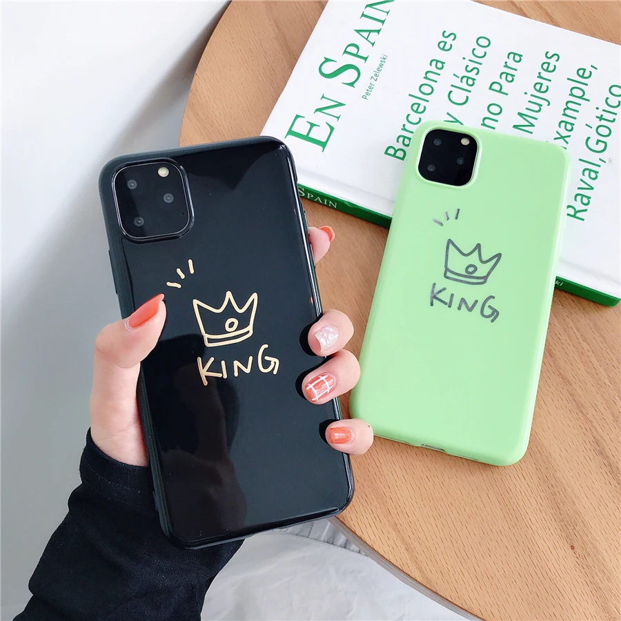Роскошный чехол для пары для iPhone 6, 6s, 7, 8 Plus, глянцевая корона, король, королева, буквы, мягкий ТПУ чехол для iPhone X, XS, чехол для MAX XR Capa