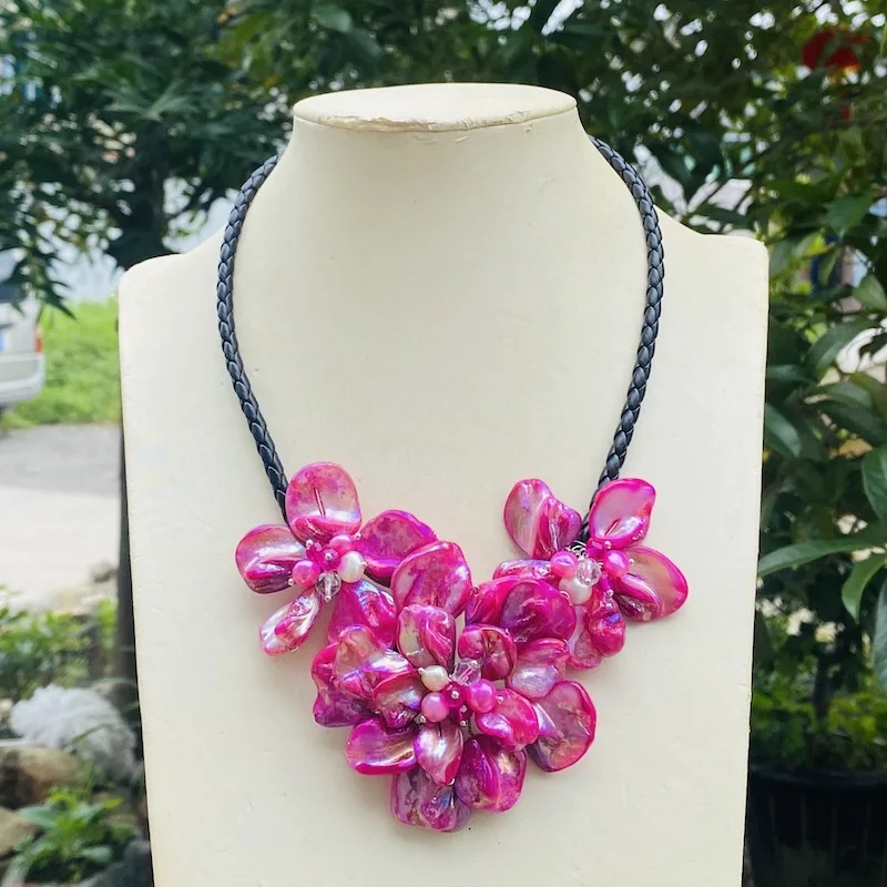 

Ручной работы Швабра барокко ярко-розовый корпус три колье веревка в цветочек Цепочки и ожерелья для Для женщин