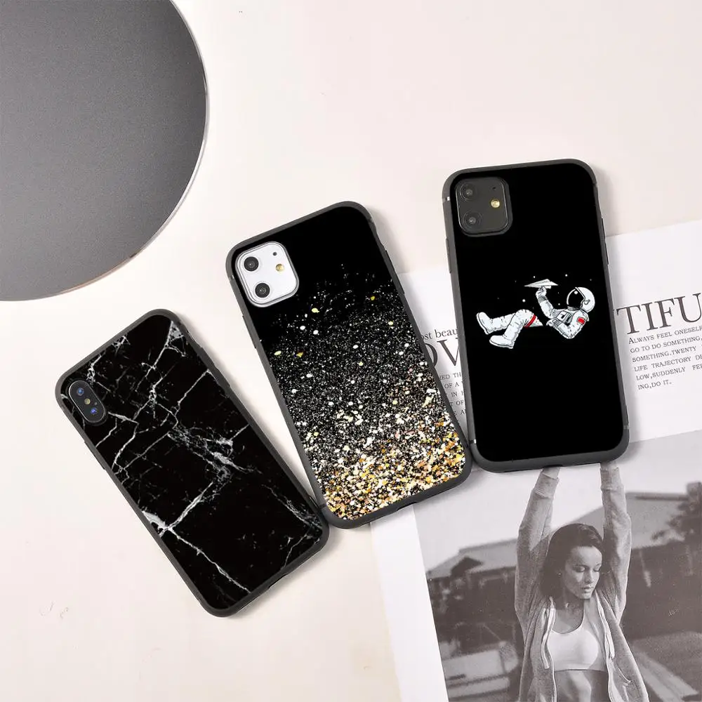 Блестящий Золотой фольгированный Мягкий Черный силиконовый чехол из ТПУ для iPhone