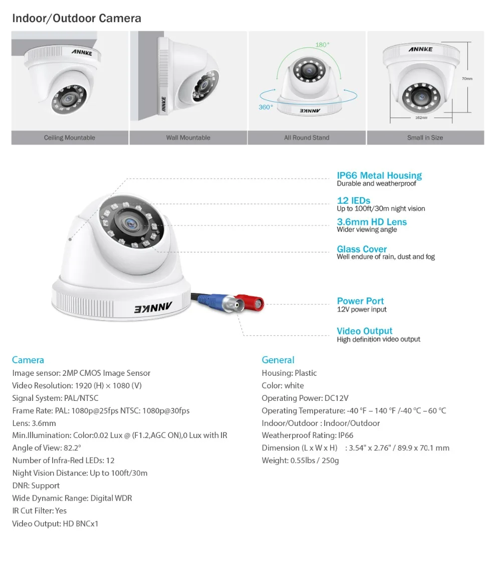 ANNKE 1080P 8CH H.264 CCTV камера DVR система 8 шт Водонепроницаемая 2.0MP HD-TVI белая купольная камера s домашний комплект видеонаблюдения