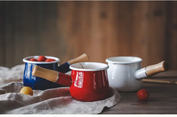

Japanese mini milk pan electromagnetic furnace porcelain enamel butter pan single handle baby cooker saucepan small stewpot