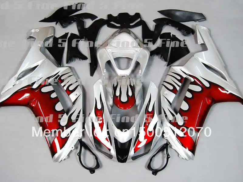 

Red Flame Silver Black For KAWASAKI ZX6R 07 08 ZX 6R 07-08 ZX-6R 2007 2008 2007-2008 ABS Fairing Kit