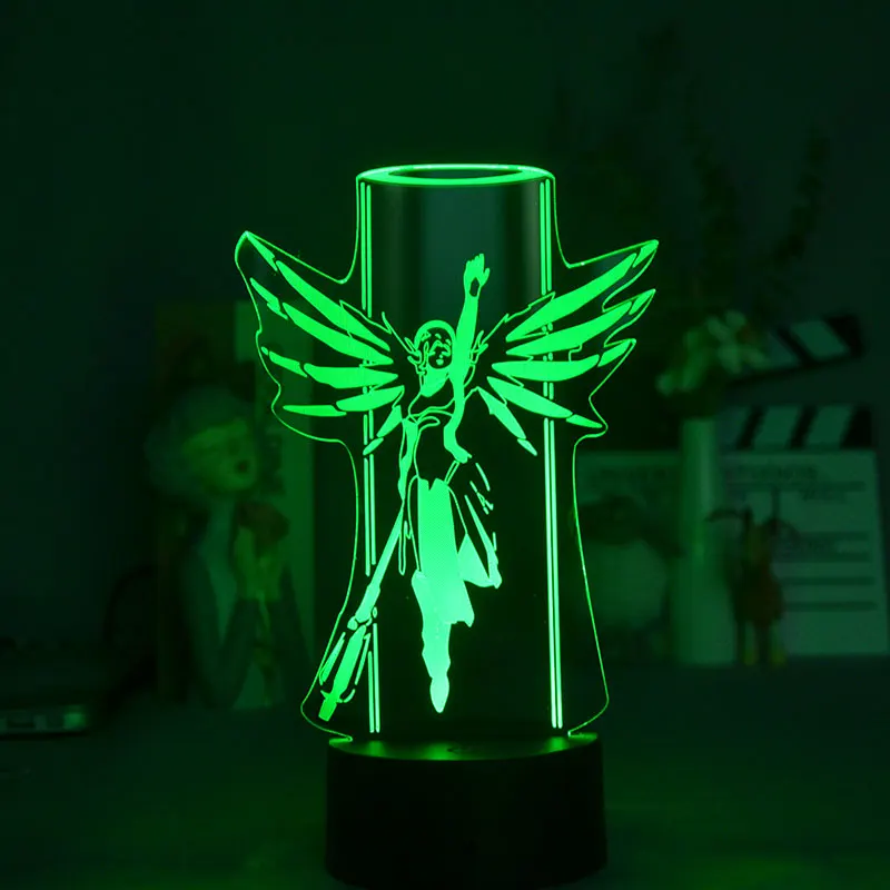 Игра Overwatch Hero Мерси лазерная гравировка акриловая Новинка 3D иллюзия ночник для