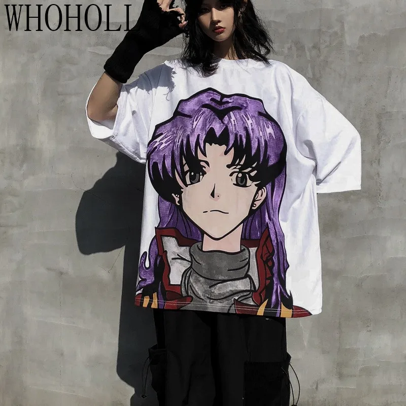 

WHOHOLL Cartoon Print Streetwear Tops Women's T-shirt Ulzzang Harajuku EVA Print T-shirt Summer New Oversize Loose Casual Women