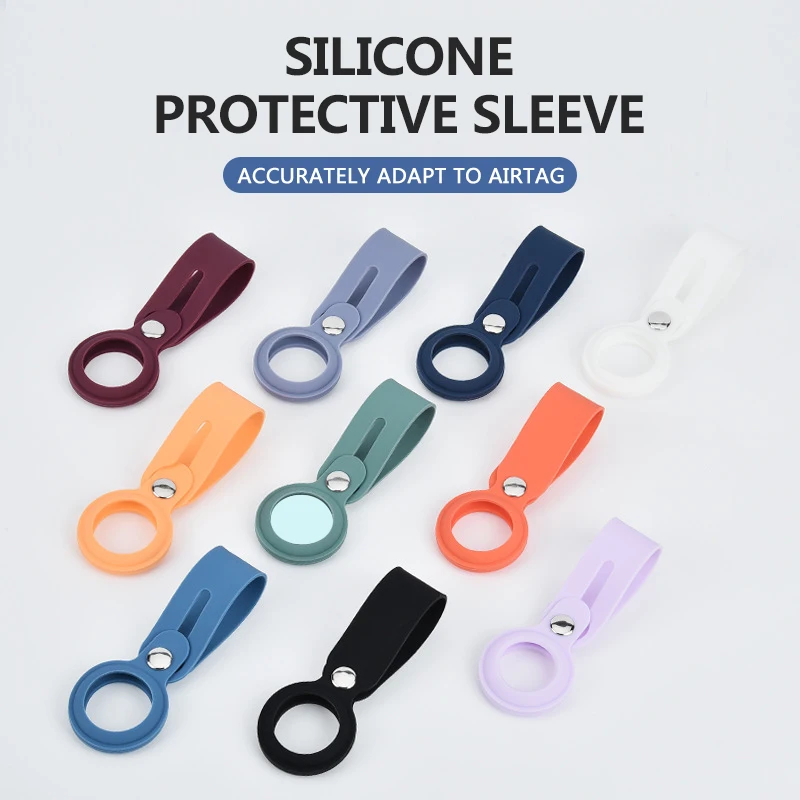 

Suitable for Apple airtag protective sleeve silicone tracking locator solid color long silicone shell with hanging buckle