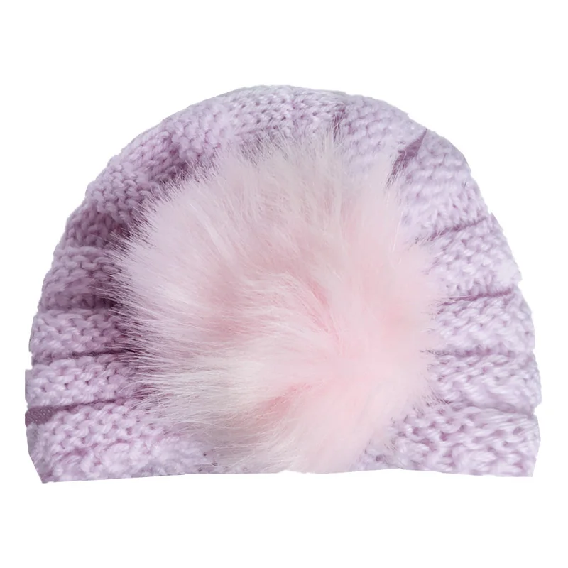 Lavender pompom Модная зимняя куртка для маленьких девочек Шапки с жемчугом Карамельный цвет, Вязанная, Beanie Hat baby шапка Fotografia аксессуары 1 предмет - Цвет: Lavender pompom