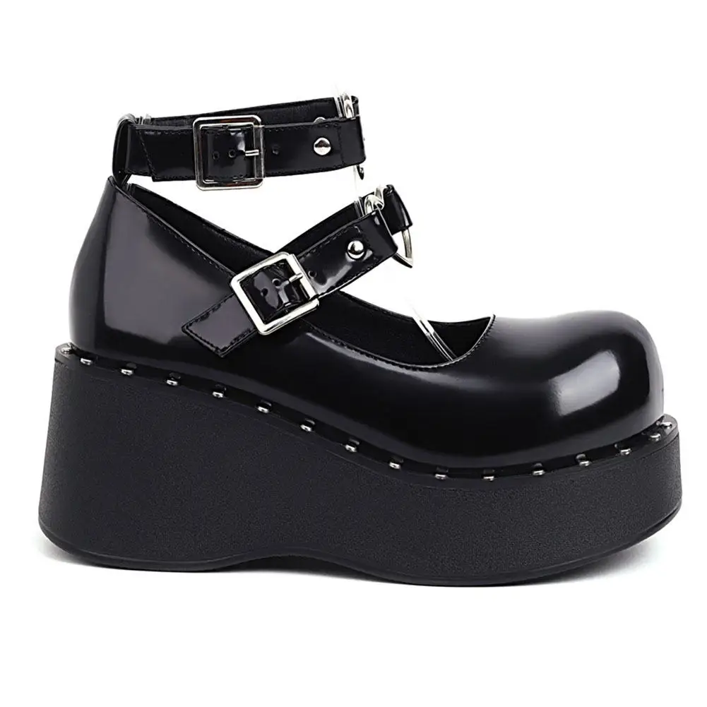 2021 Fashion Female Mary Janes Pumps Wedges Round Toe Buckle Strap Med Heel Summer Sweet Casual Woman Shoes Large Size 43