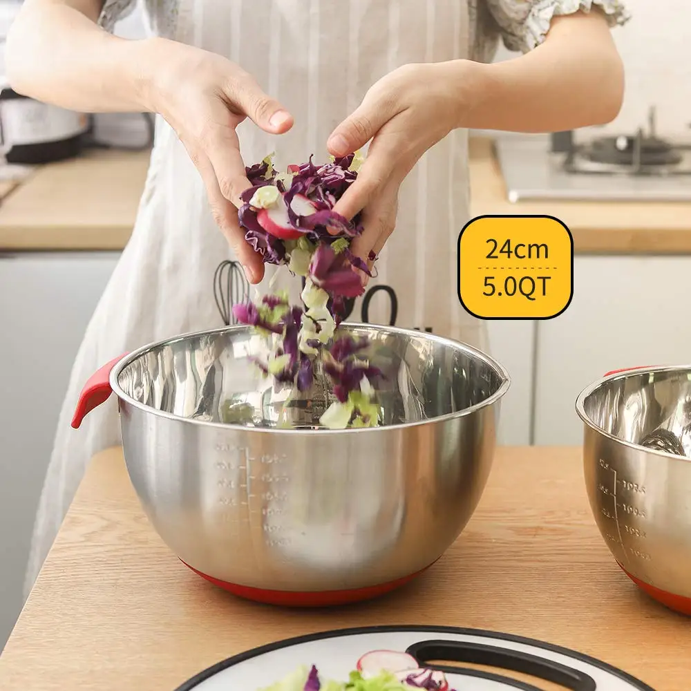 Кухонные штабелируемые миски для смешивания из нержавеющей стали Нескользящая