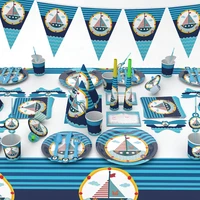 nautical theme tableware sets for kids birthday party decorations marine blue boat paper plates cups sailboat party supplies