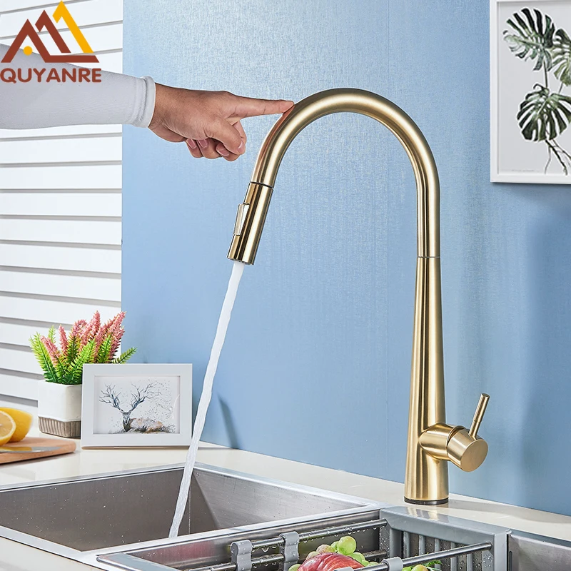 

2023 Brushed Gold Sensor Kitchen Faucets Smart Touch Control Inductive Faucet Mixer Tap Sensitive Kitchen Black White Kitchen