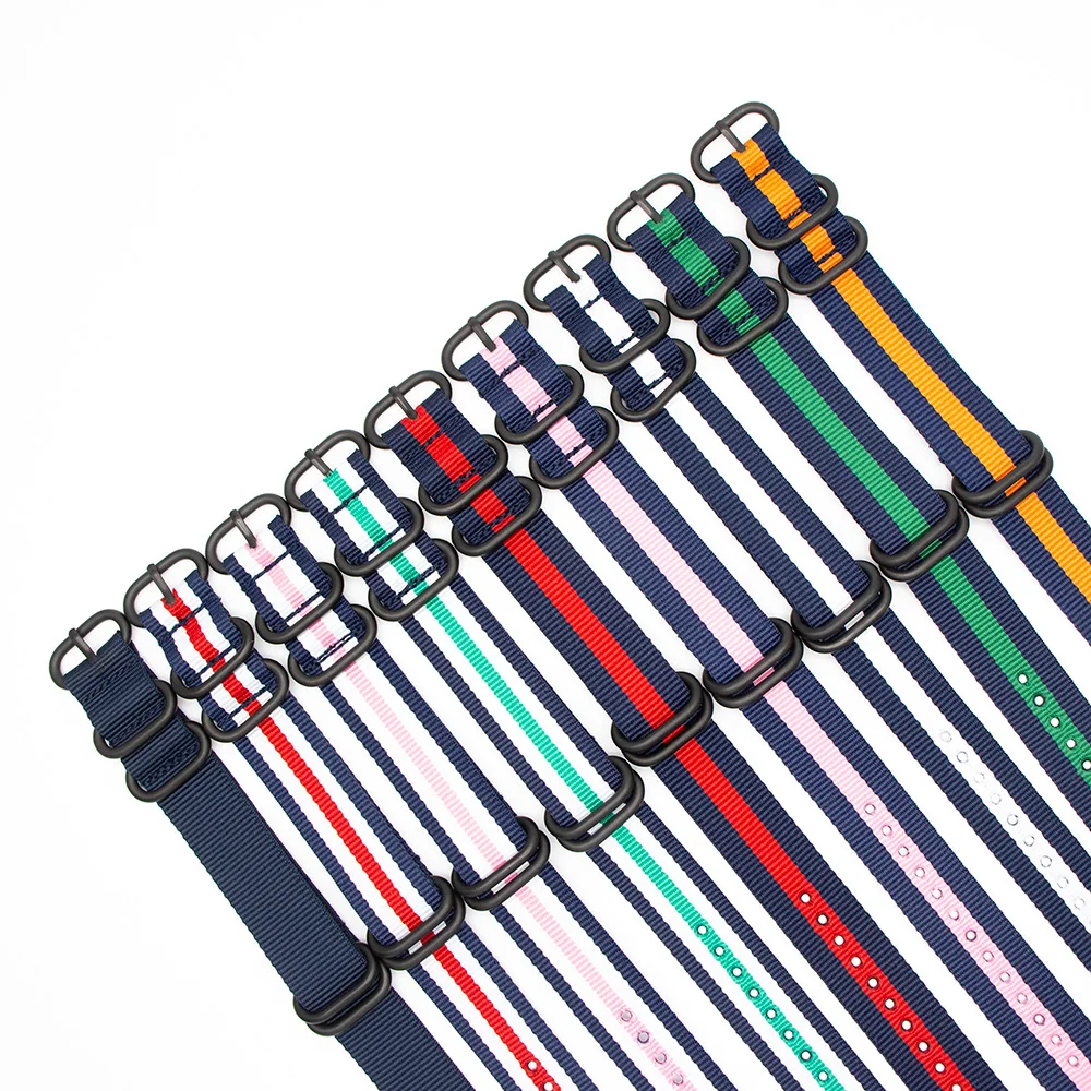 Ремешок нейлоновый для наручных часов спортивный черный матовый браслет с