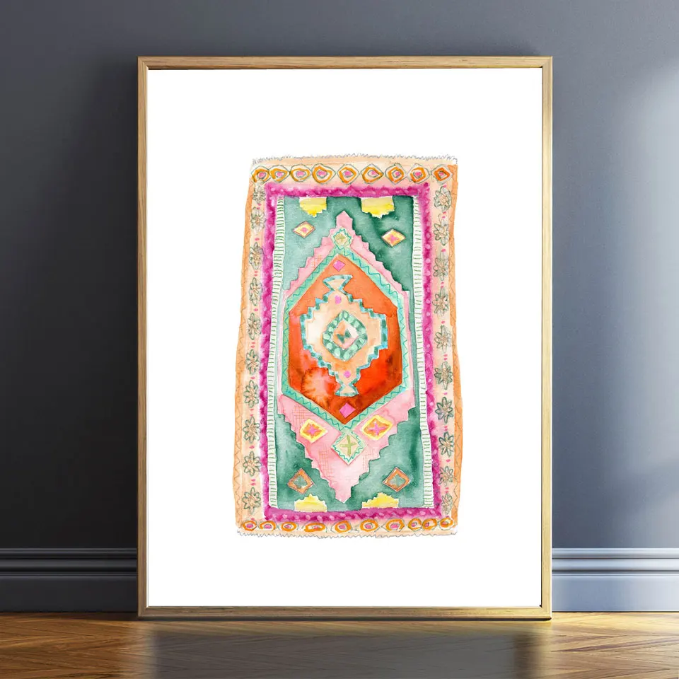 Винтажный Розовый ковер художественные принты Настенный декор в стиле бохо