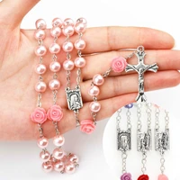 9 styles rose bead handmade cross rosary chain necklace for unisex christ jesus religious christian prayer jewelry accessories
