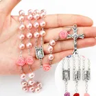 Женская цепочка ручной работы с крестом и розам, ожерелье унисекс с Христом, Иисусом, религиозными христианскими молитвами, ювелирные аксессуары