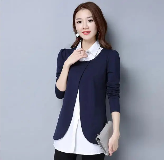 S-4XL Plus Size Womens Tops and Blouses 2020 Spring New Fake Two Pieces Casual Women Shirts Office Ladies Blusas JR139 |
