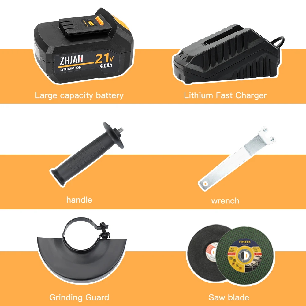 ZHJAN 21V Electric Brushless Angle Grinder Lithuim Battery Cordless | Polisher