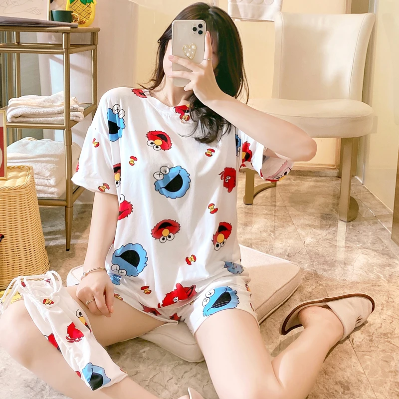 Женский пижамный комплект из двух предметов футболка с мультяшным рисунком и