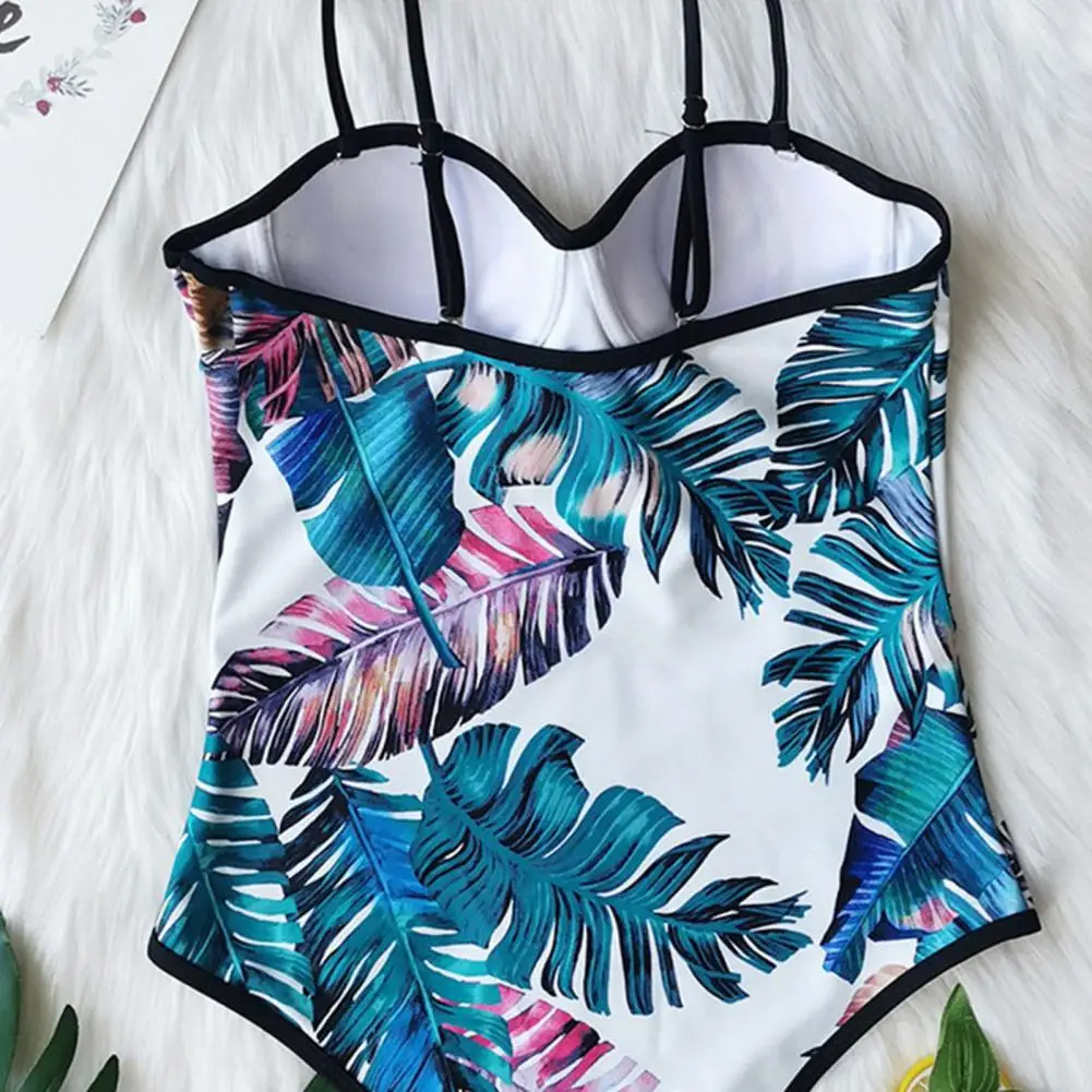 

Sexy Bikinis Summer Cut Out High Waist Flower Print Spaghetti Straps Bikini Swimsuit Summer Beachwear