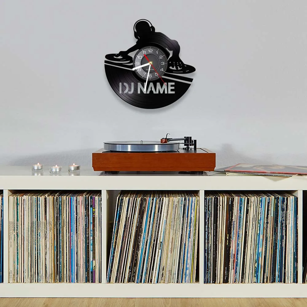 Фото Персонализированные DJ-изоны с виниловой пластиной, настенные часы, рок-н-ролл, музыкальная певица, художник, бар, паб, декор, уникальная музыка, ретро-подарок №4