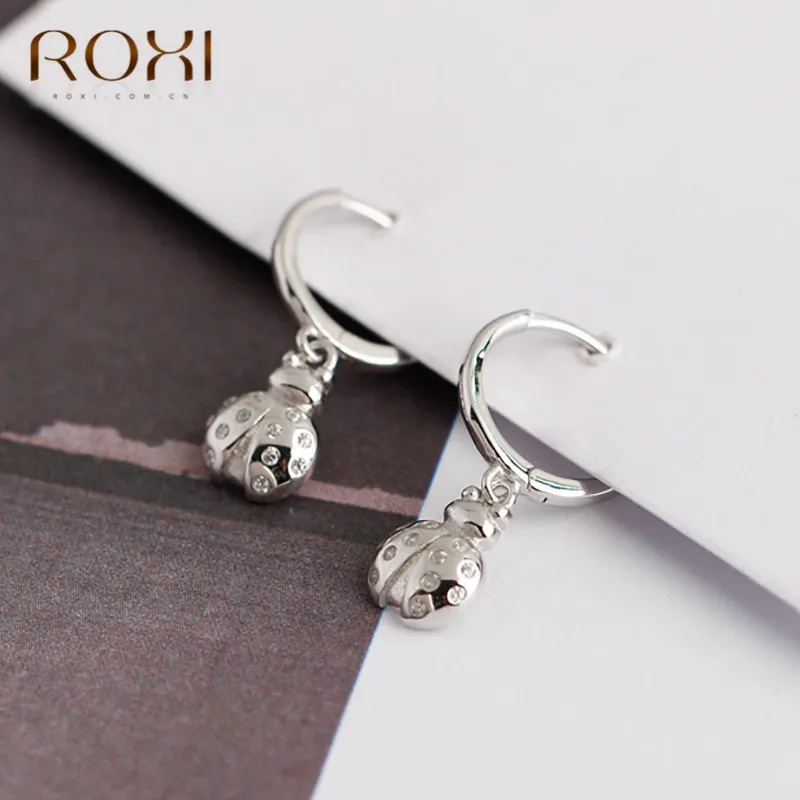 Женские маленькие серьги гвоздики ROXI золотистые/Серебристые штифт с насекомым