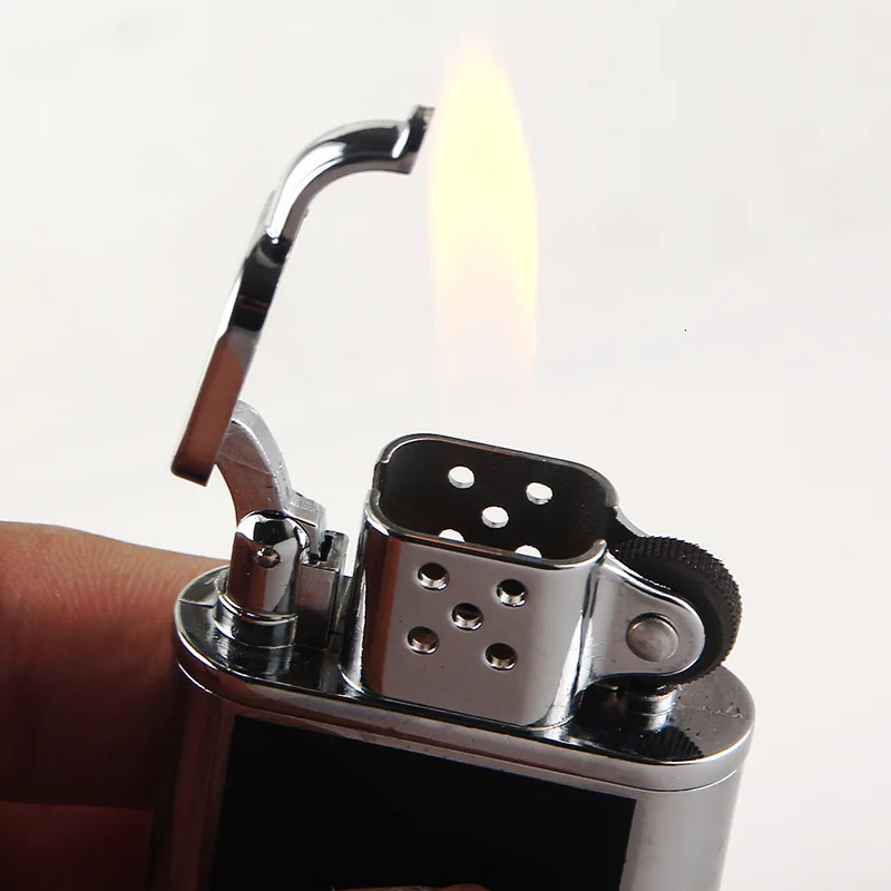 Металлический старомодный шлифовальный круг пламенная Зажигалка гаджеты для