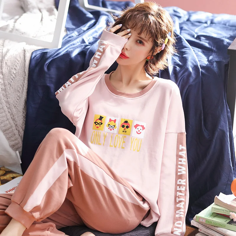 Большие размеры M 4XL осенне зимние женские хлопковые пижамы с длинными рукавами