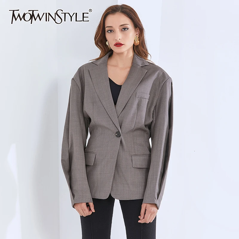 

Женский блейзер с длинным рукавом TWOTWINSTYLE, серый, осенний, 2021