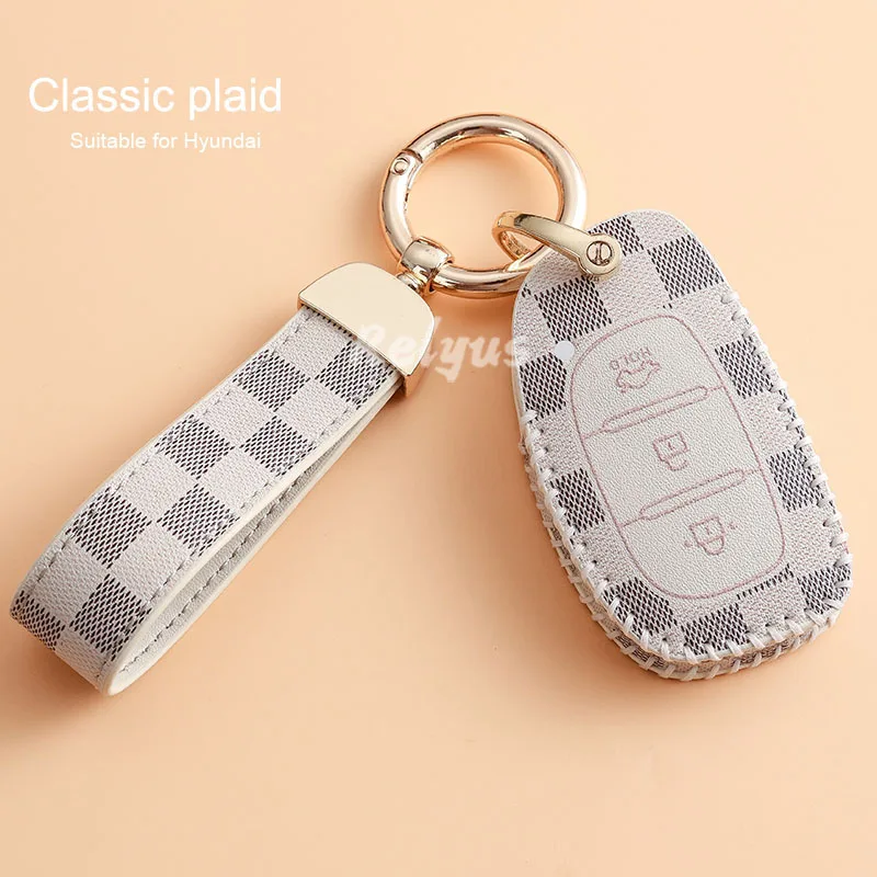 

Leather Car Remote Key Cover Case For Hyundai Creta i10 i20 Tucson Elantra Santa Fe 2016 2017 2018 Keychain Auto Accessories