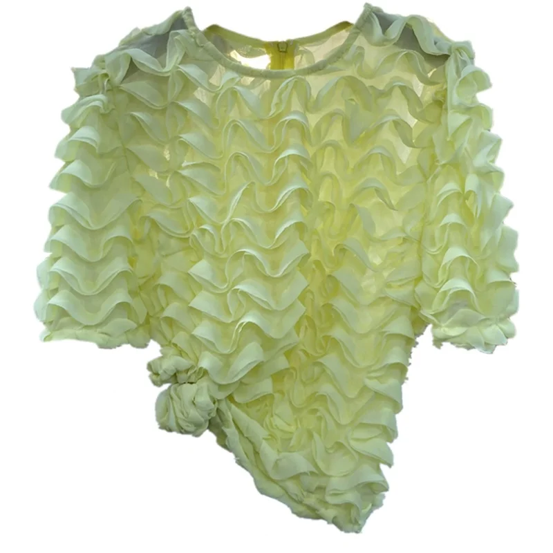 Pull Chemisiers Femmes Nouveau Style Coréen Tout-Match Micro Transparent Ondulé Dentelle Chemise 2021 Printemps et D'été Montre De Sport Mince