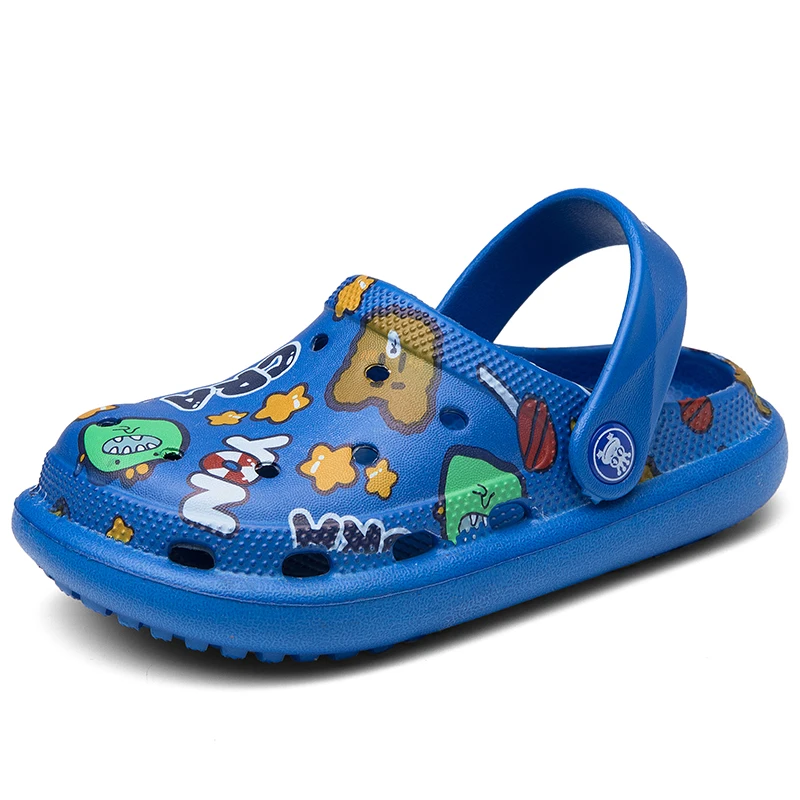 Сандалии детские резиновые, босоножки с дырками, с мультяшным принтом,  синие пляжные тапочки на плоской подошве, летняя обувь | AliExpress