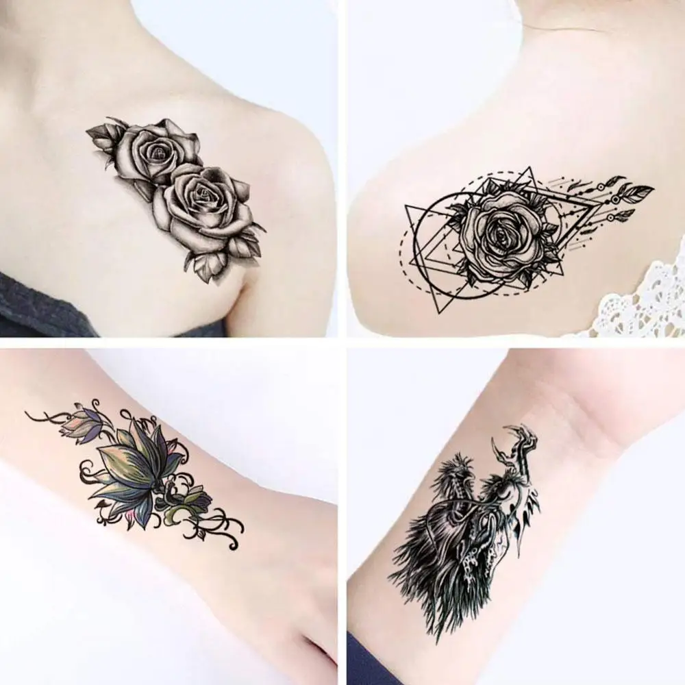 Цветок эскиз татуировки наклейки текст Водонепроницаемый прочные простые и тату