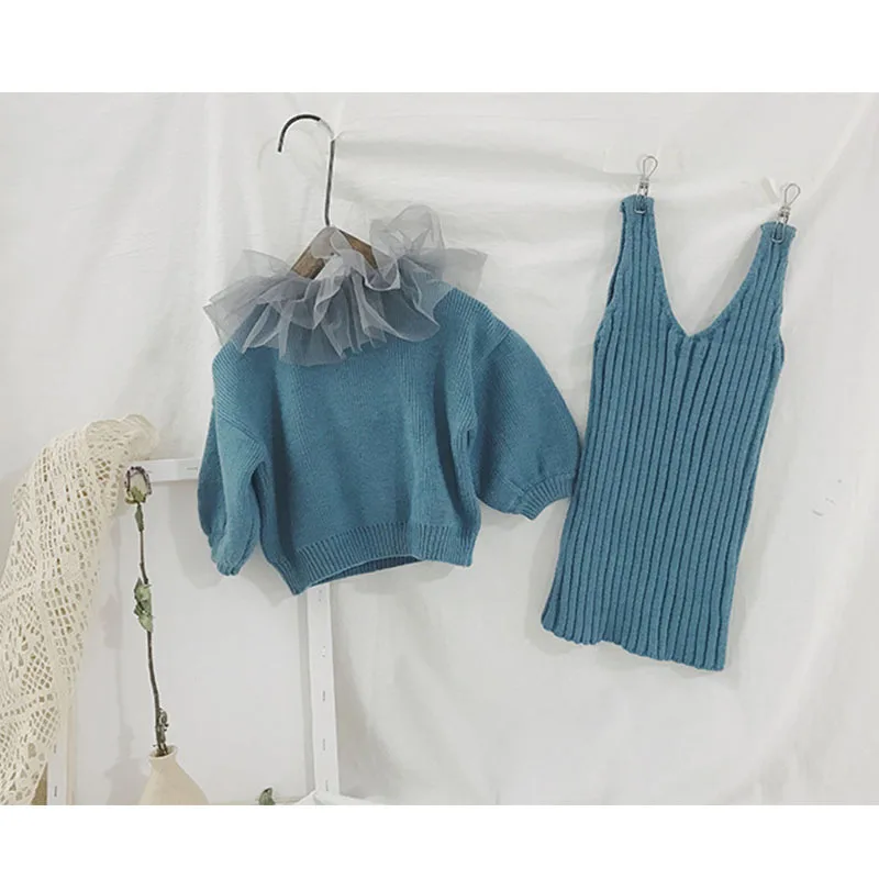 Детский костюм Thunderers синий вязаный свитер с платьем комплект одежды из 2