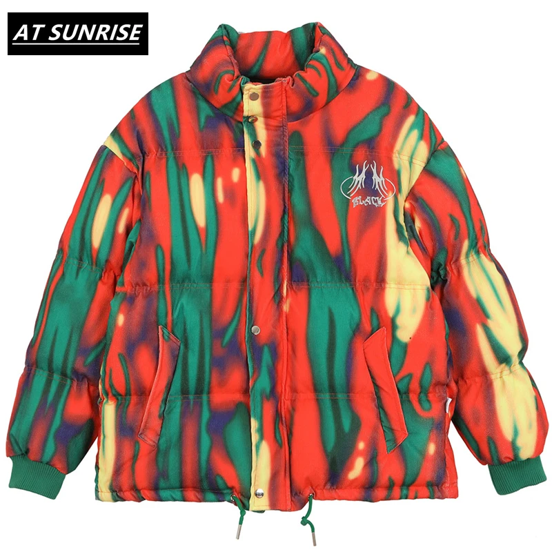 Зимние парки Tie dyeprinting 2020 пальто толстые куртки в стиле хип хоп Мужская модная