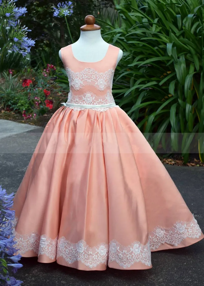 

Lace Satin Ankle Length Flower Girl Dress for Wedding Corset Back Children Pageant Gown Birthday Party Christmas Dress