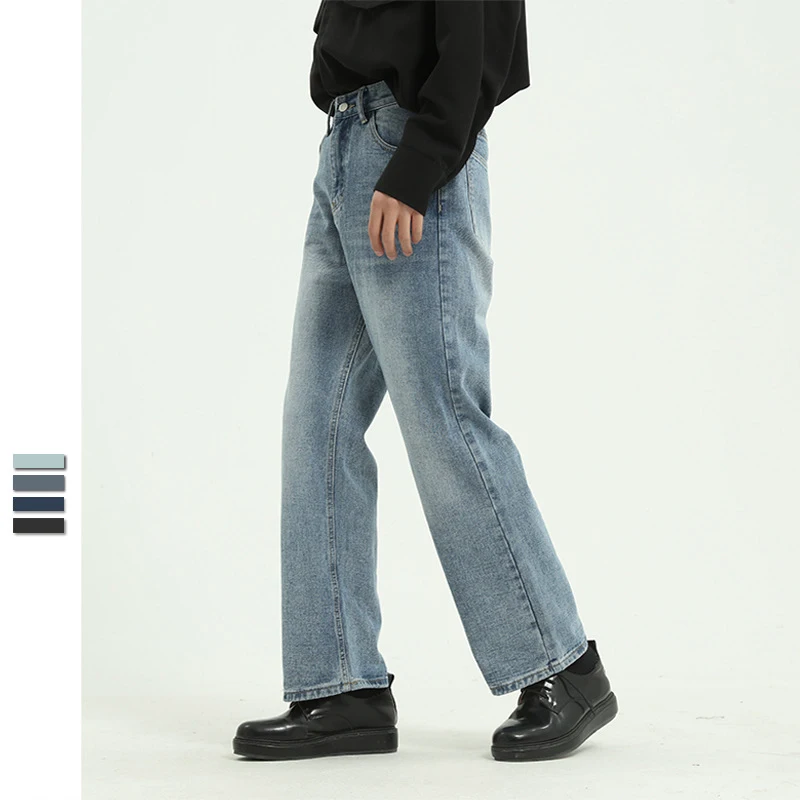 

Men's 4 Color Korean Wash Straight Leg Black Jeans Pants 2021 Four Seasons Vintage Men's Loose Casual Pants Trousers S-XL