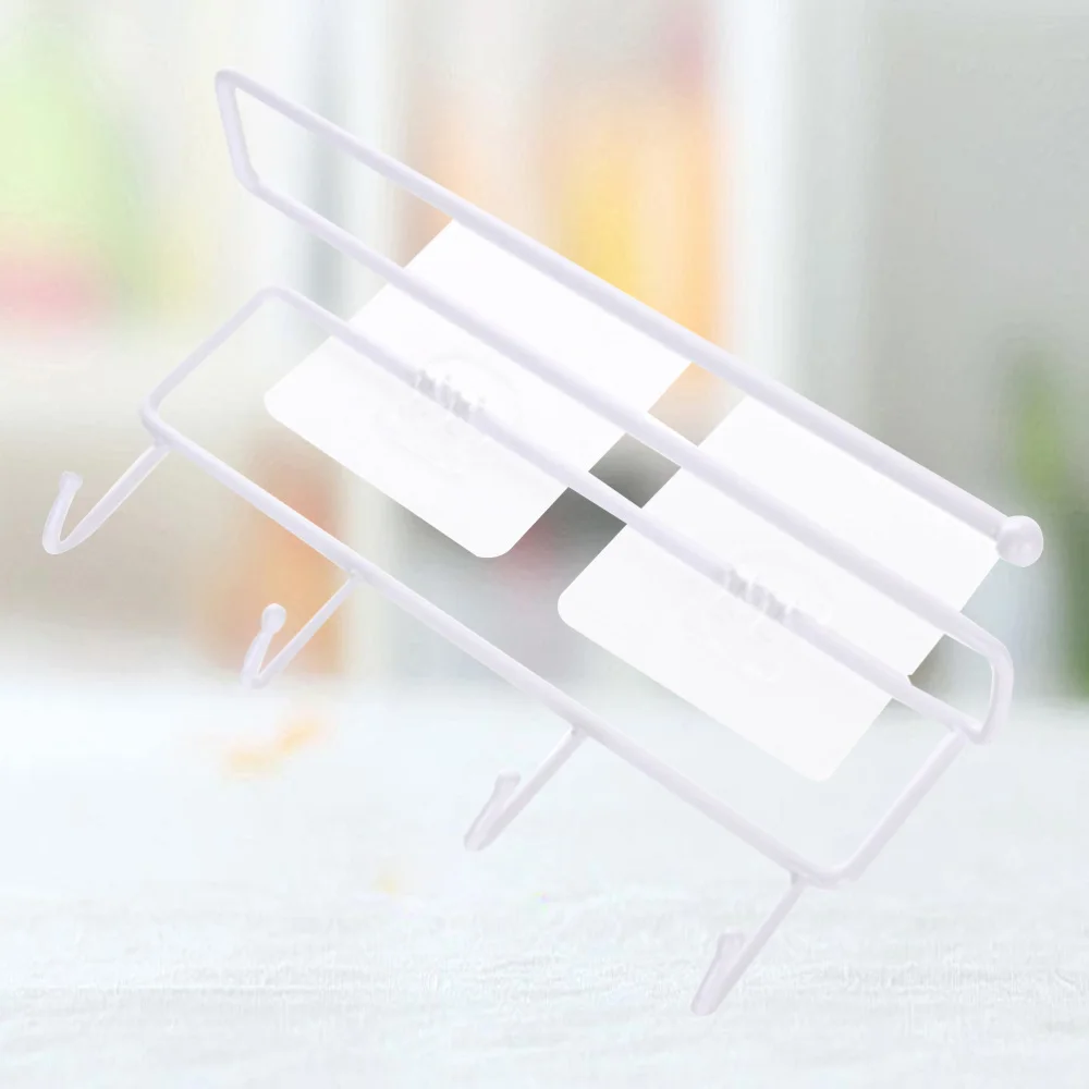 

Self-adhesive Roll Paper Wall Rack Decorative Shelf Carrier Creative Kitchen Cookware Hanging Rack (Black)