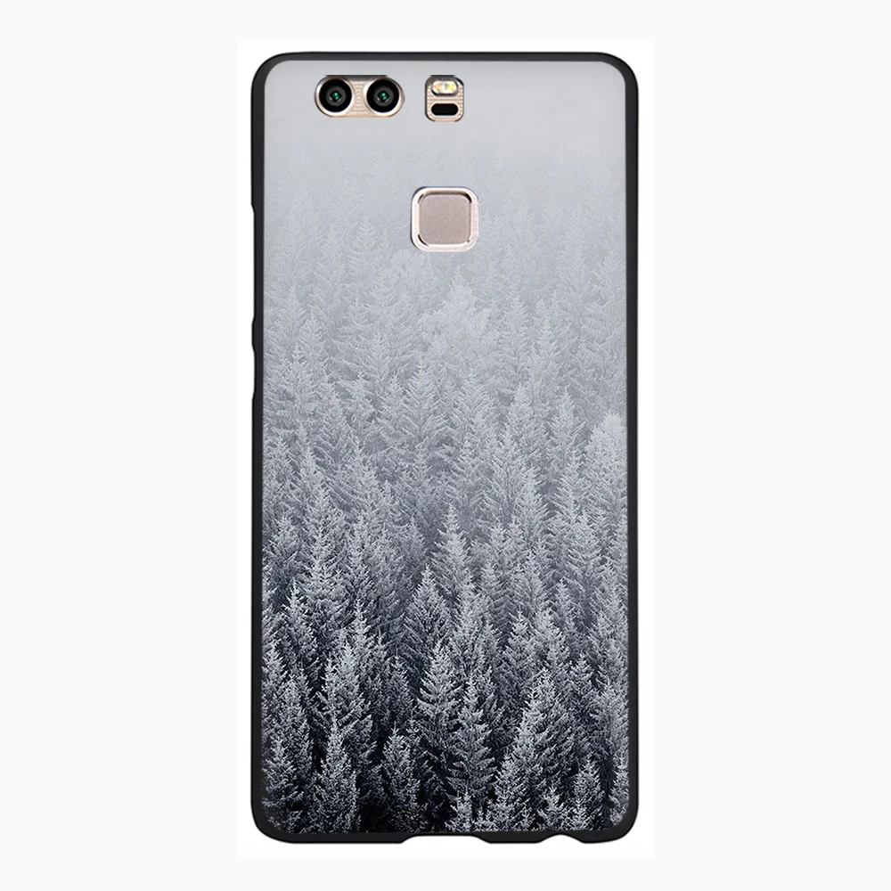 Мягкий силиконовый чехол для телефона с изображением гор пик леса снега Huawei P8 P9